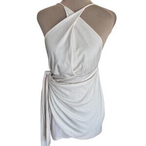 Lucy In The Sky White Sparkly Stretch Faux Wrap Mini Dress Draped Coquette Glam